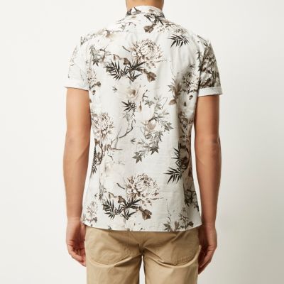 White floral print slim fit shirt